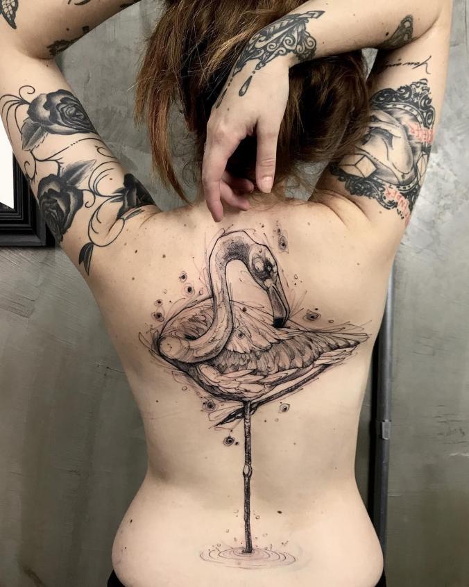 Flamingo back tattoo