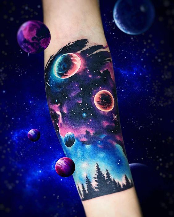 Galaxy half sleeve tattoo by Adrian Bascur