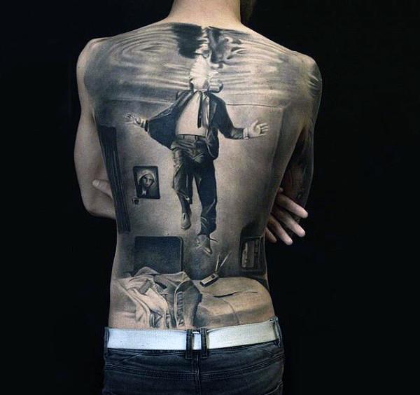 Realistic full back tattoo