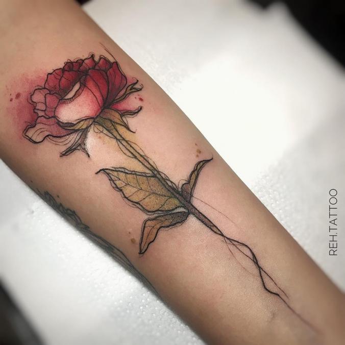 Watercolor rose sleeve tattoo