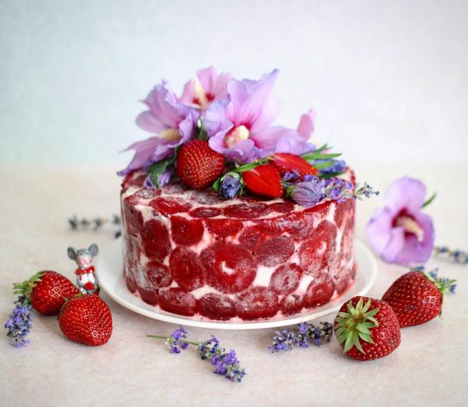 vanilla-lime cheesecake with strawberries