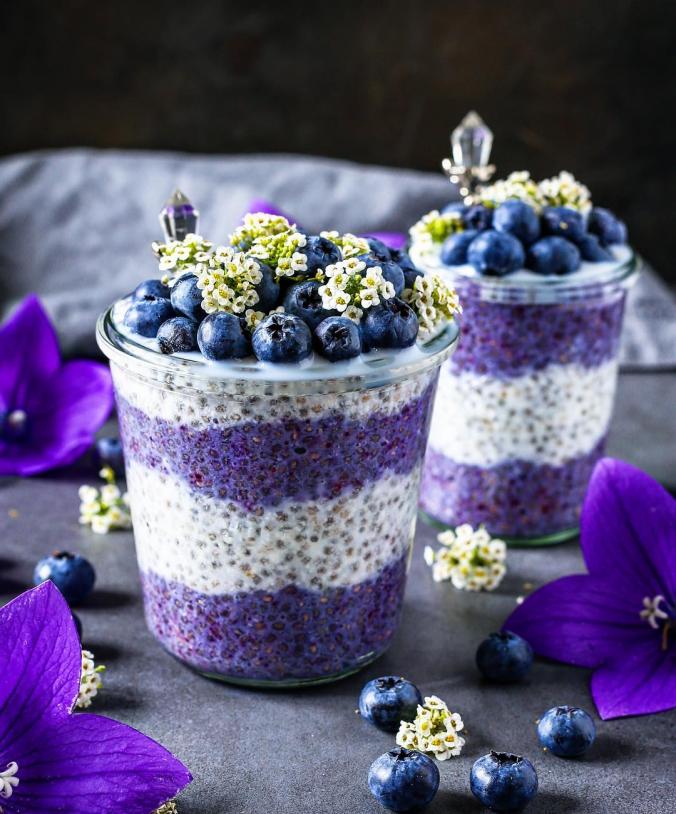 Coconut chia pudding with blueberries