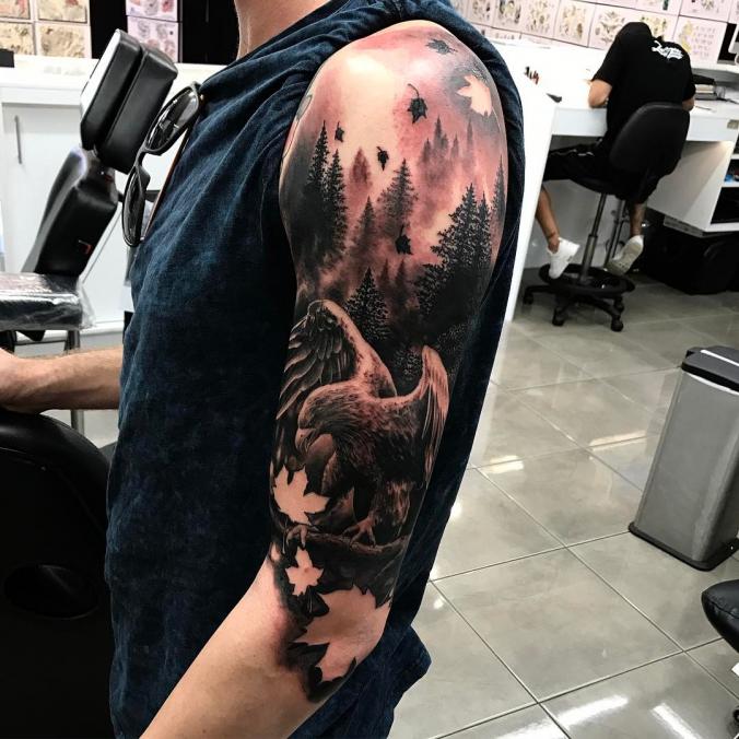 Amazing bird sleeve tattoo
