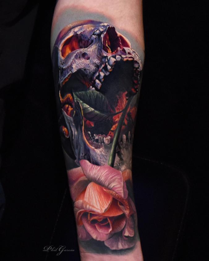 3D Skull and rose tattoo