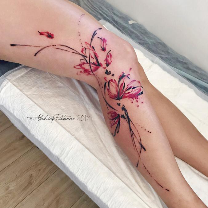 Flower leg tattoo