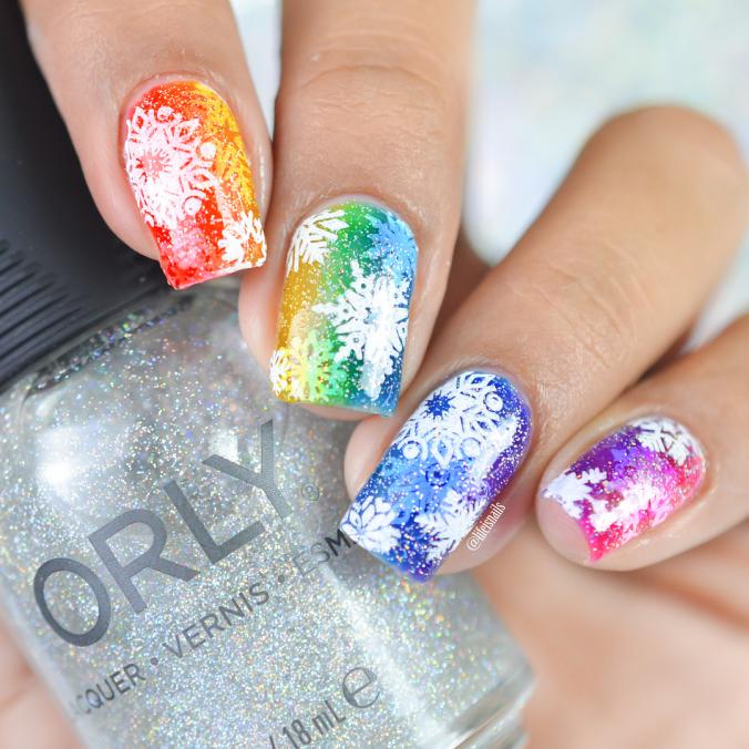 Rainbow jelly snowflake nails