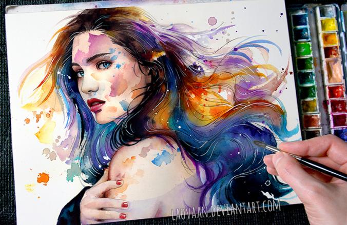Watercolor Portrait   Wash Away +Video by Laovaan