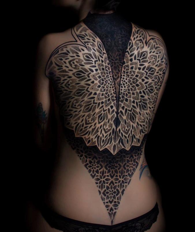 Mandala back tattoo for women