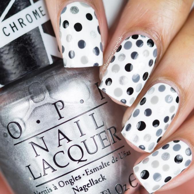 Beautiful black and white dots nail art