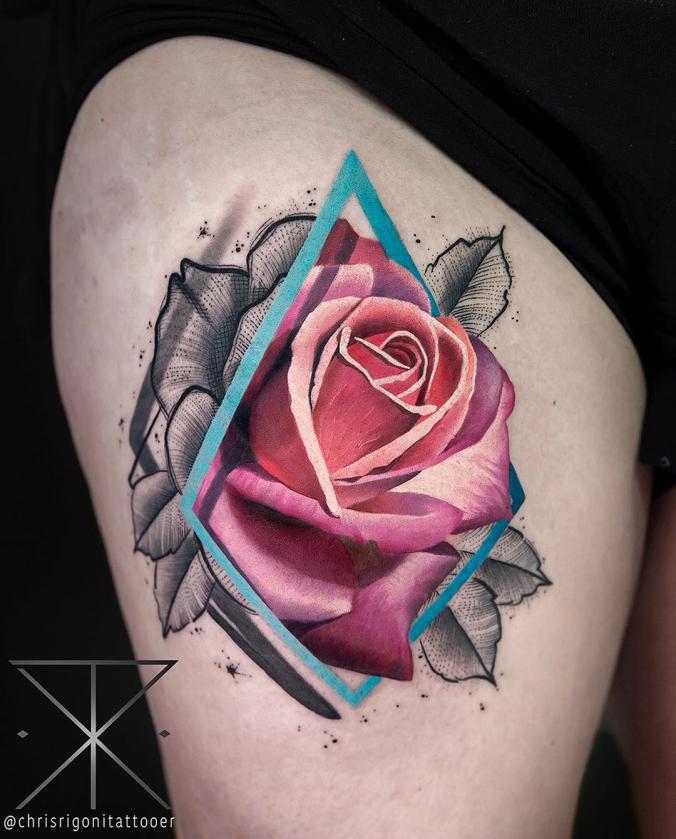 Rose thigh tattoo