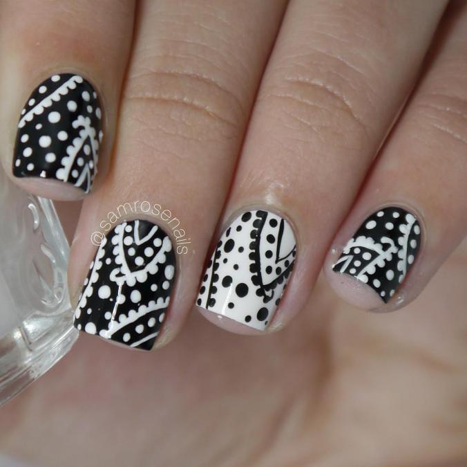 Black and white dot nail art