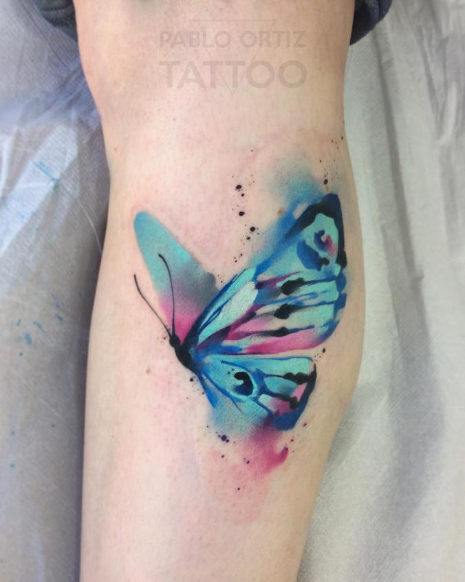 Pretty Blue Watercolor Butterfly Tattoo