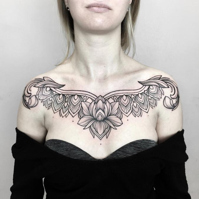 Mandala Shoulder And Chest Tattoo
