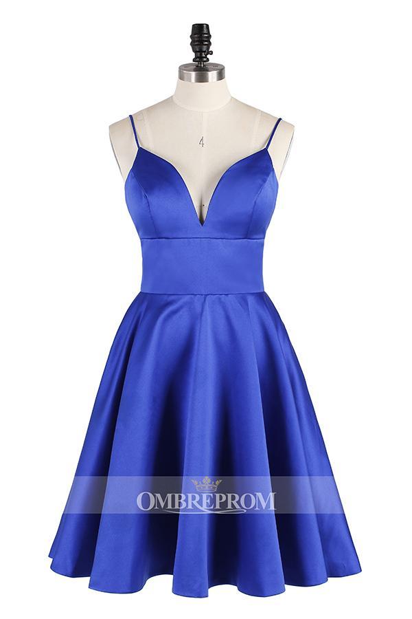 Chic Straps Sweetheart Knee Length Satin A line Homecoming Dresses