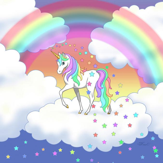 Unicorn Digital Art - Rainbow Unicorn Clouds And Stars by Crista Forest