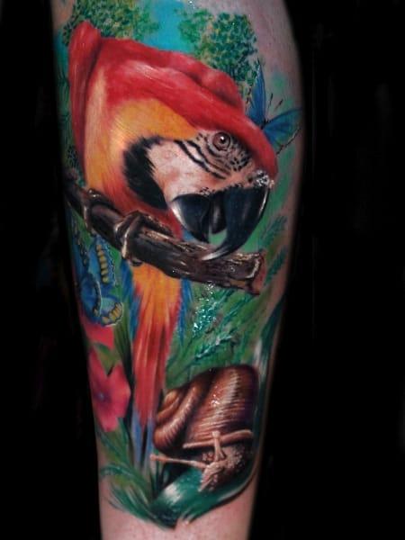 Incredible Parrot Tattoo by Alex de Pase