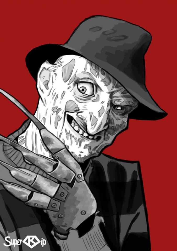 Caricature of Freddy Krueger (played by Robert Englund) from Nightmare on Elm Street.
