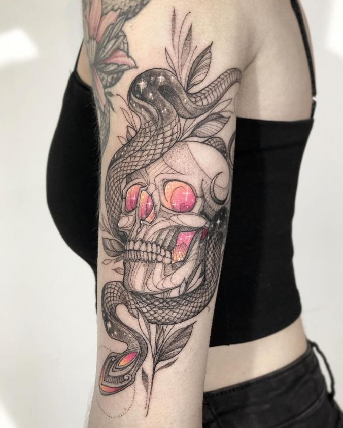 Snake and skull tattoo