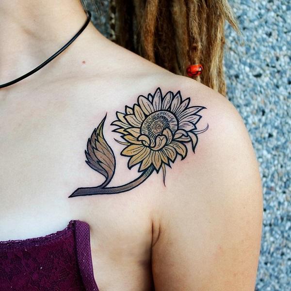 gradient colored sunflower tattoo idea