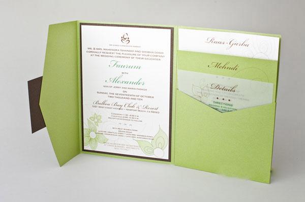 Natural Green Color Tri-fold Pocket Invitations HPI268