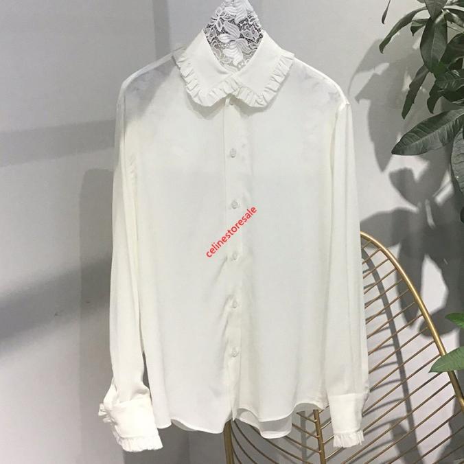 Celine Frill Collar Loose Shirt In Silk White