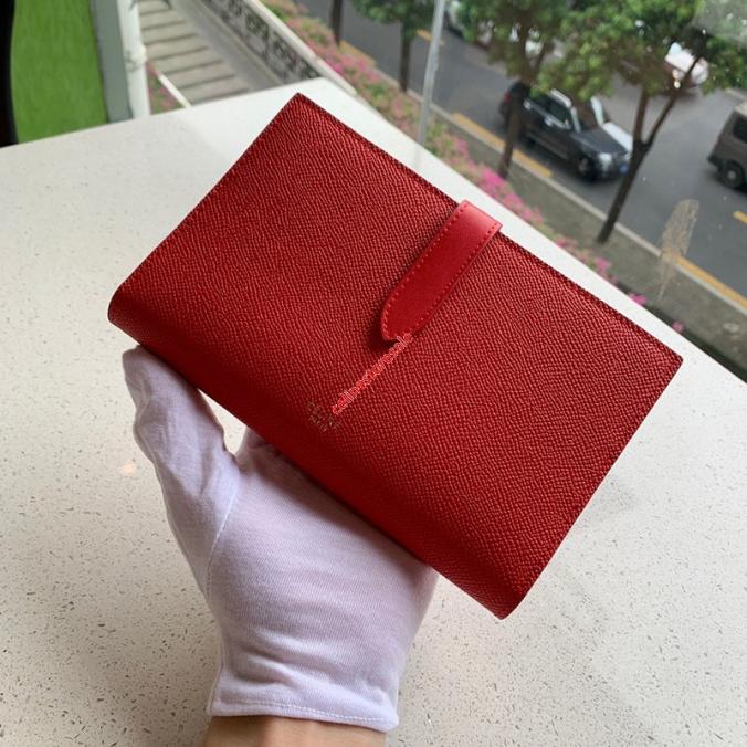 Celine Large Strap Wallet In Grained Calfskin Red
