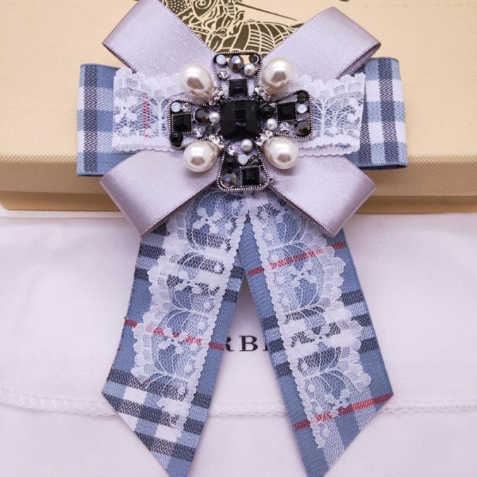 Burberry Check Bow-knot Brooch In Light Blue