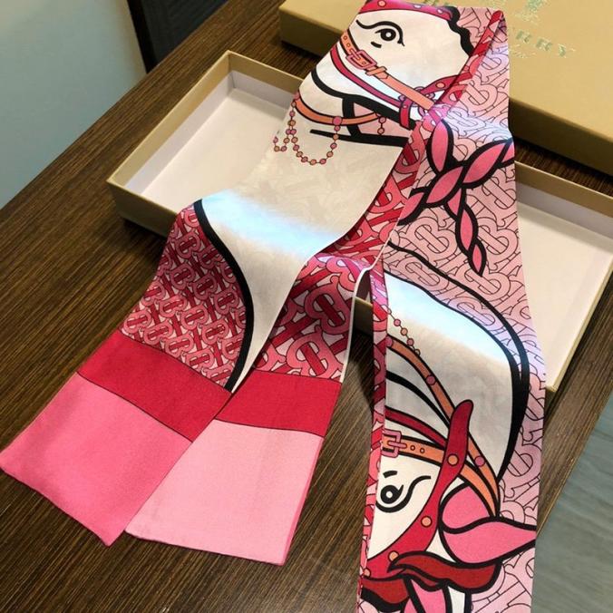 Burberry Unicorn And Monogram Print Silk Skinny Scarf Rose