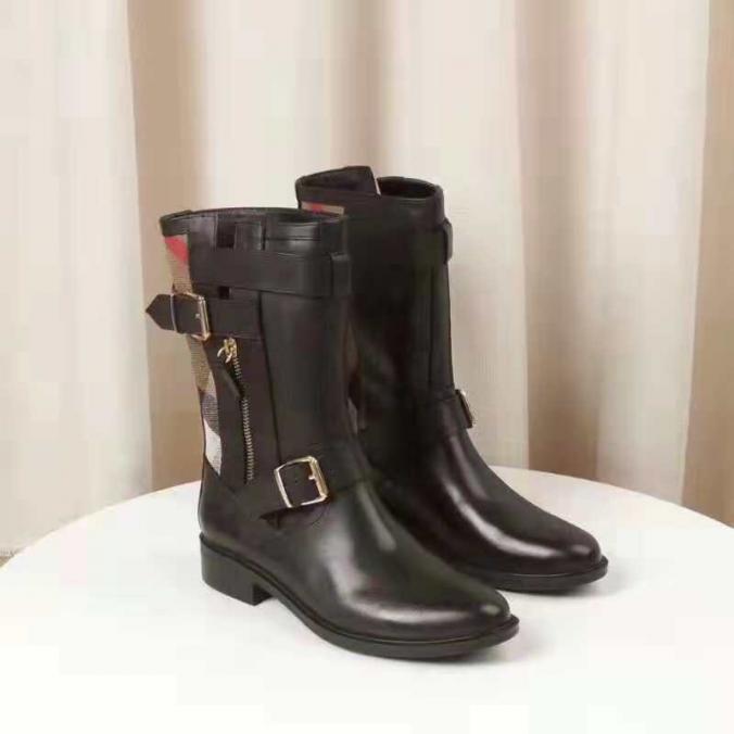 Burberry Grantville Check And Leather Moto Boots In Black