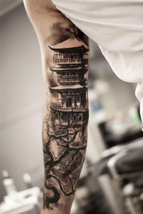 Japanese pavilion arm tattoo