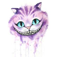 Cheshire Cat Watercolor, Cheshire Cat, Alice in Wonderland, Through... ❤ liked on Polyvore featuring home, home decor, wall art and watercol...