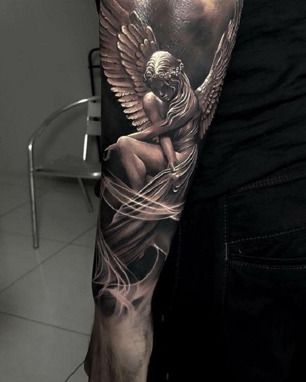 3D Angel tattoo on forearm