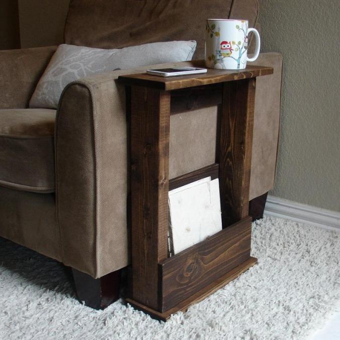 Sofa Chair Arm Rest Table Stand with Storage Pocket for image