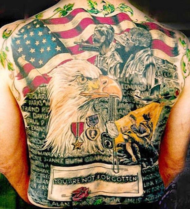 July 4th America Flag eagle Back Tattoo 
