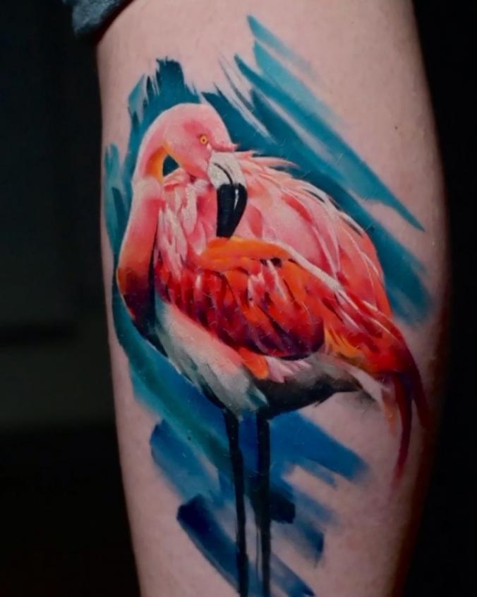 Cata on Instagram ：“Healed picture of the flamingo tattoo, I’m so happy i got to see this one healed.