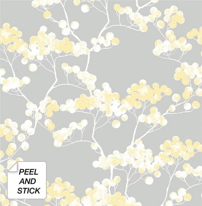 Peel and Stick Wallpaper  Self Adhesive Wallpaper  Floral Yellow & Gray