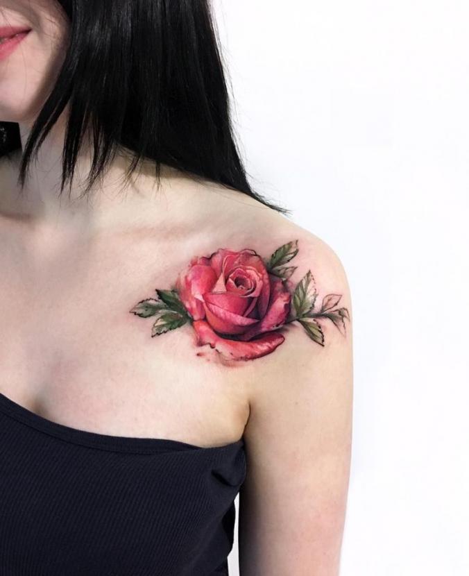 Art Junkies Tattoo Studio : Tattoos : Flower Rose : Color watercolor rose  tattoo, Mike Riedl Art Junkies Tattoo