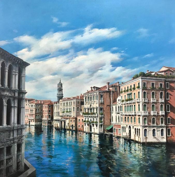 Lucia Sarto on Instagram：“Title: Canal GrandeSize: cm 80x80Technique: oil on canvas....Ph. @davidecarboneph @lucia_sarto ..