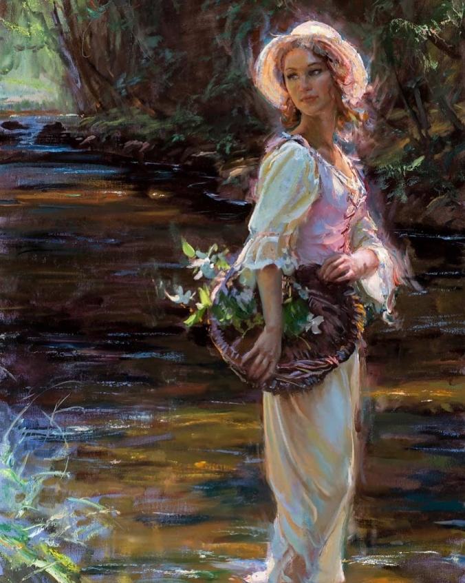 Daniel Gerhartz on Instagram ：““To Capture a Moment”. 60 x 36 oil. It was a gorgeous day painting this young woman in the afternoon light. We had nice cool feet too!…”