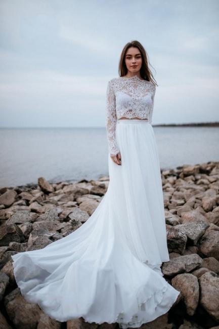 Designer Hochzeitskleider mit Ärmel | Chiffon Brautmoden Mit Spitze