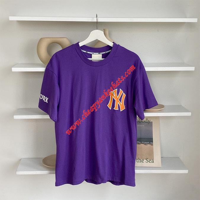 MLB NY Sleeve Symbol Short Sleeve T-shirt New York Yankees Purple