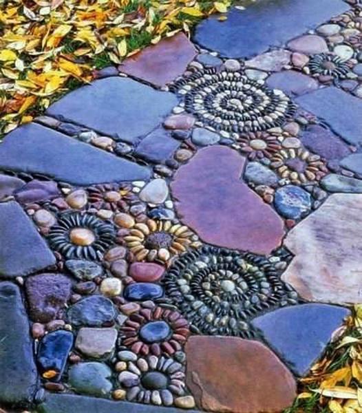 pebbles garden paths, patio designs, yard landscaping ideas