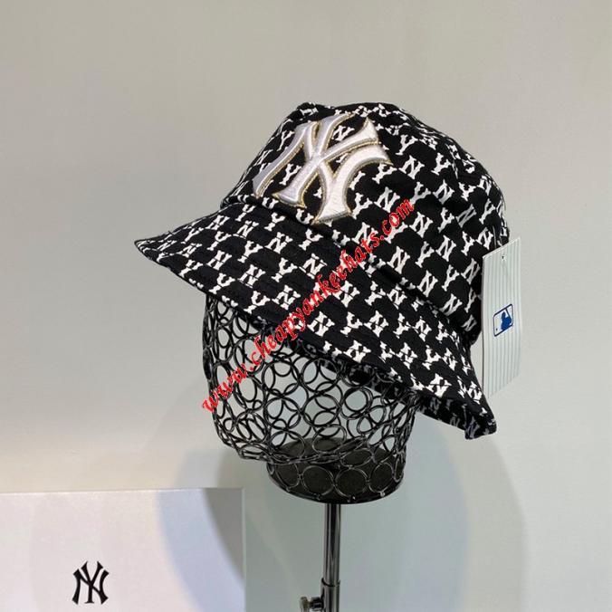 MLB NY Monogram Logo Bucket Hat New York Yankees Hat Black