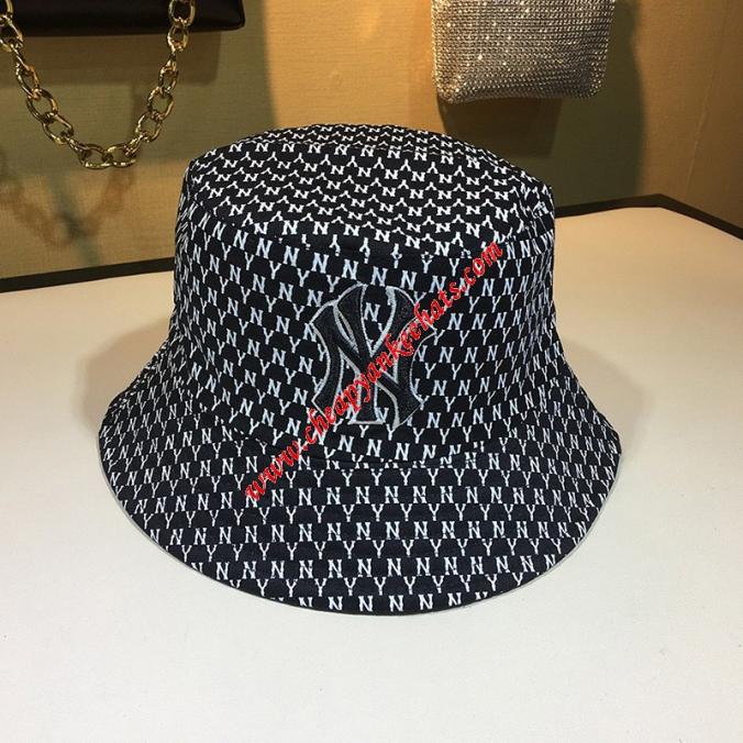 MLB NY Monogram Double-sided Bucket Hat New York Yankees Hat Black