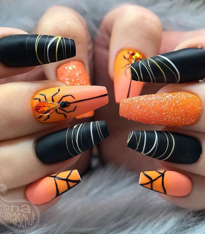 45 Gorgeous Halloween Nails Design Ideas -Spider Nails & Skull Nails - Latest Fashion Trends For Woman