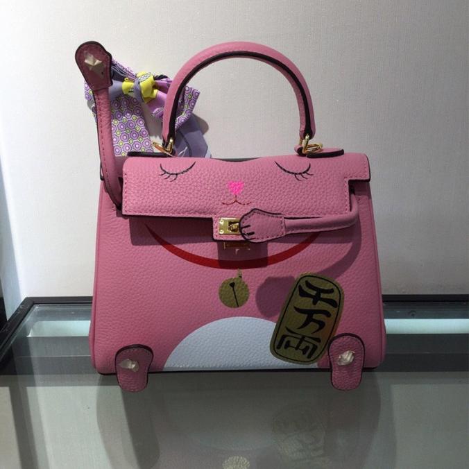Hermes Kelly Lucky Cat Bag Togo Leather Gold Hardware In Pink