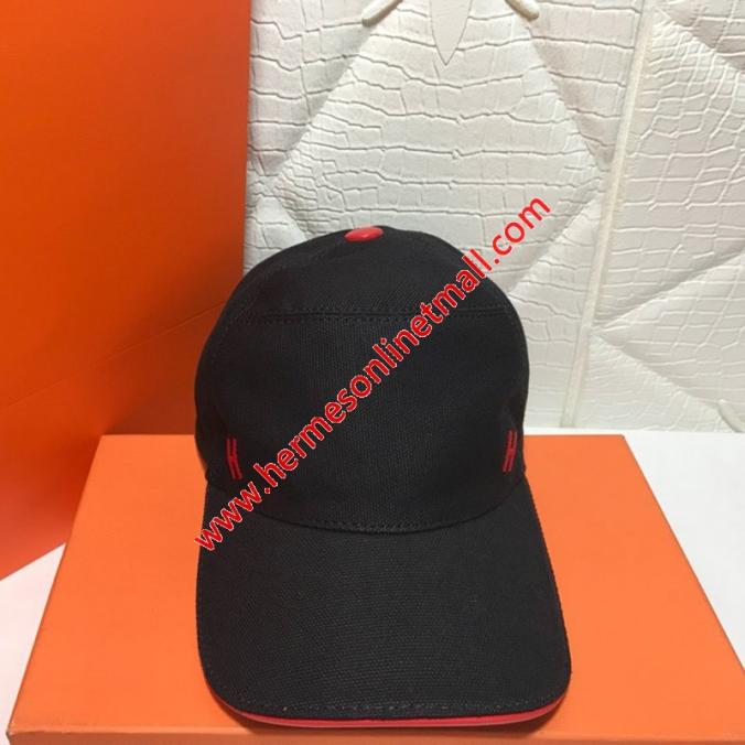 Hermes H Canvas Baseball Cap In Black/Red