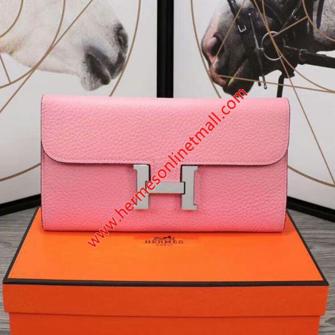 Hermes Constance Wallet Epsom Leather Palladium Hardware In Pink