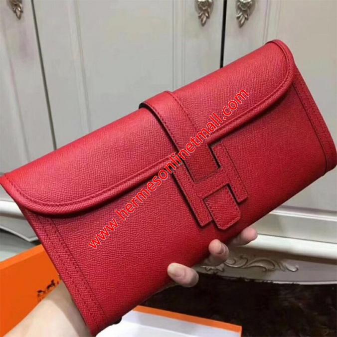 Hermes Jige Elan Clutch Epsom Leather In Red