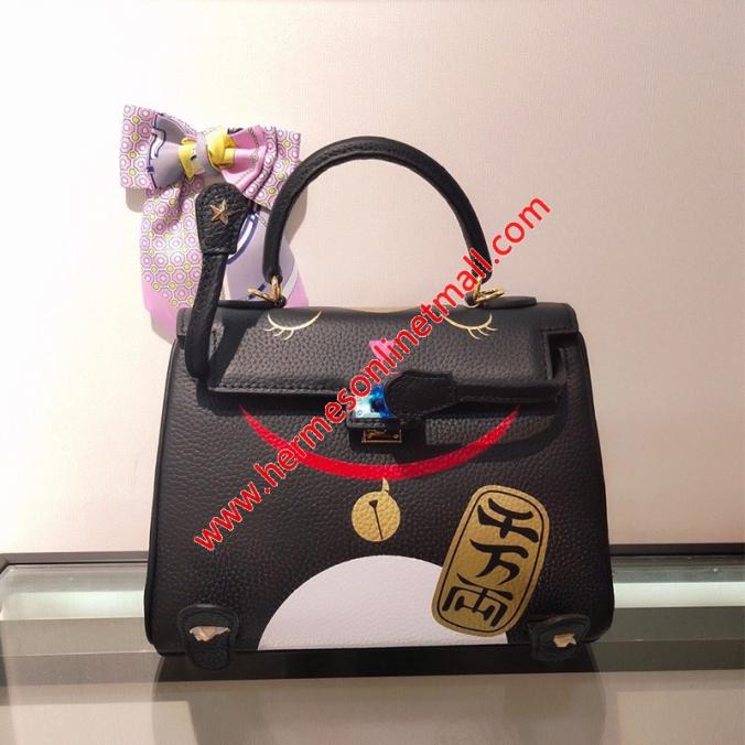 Hermes Kelly Lucky Cat Bag Togo Leather Gold Hardware In Black